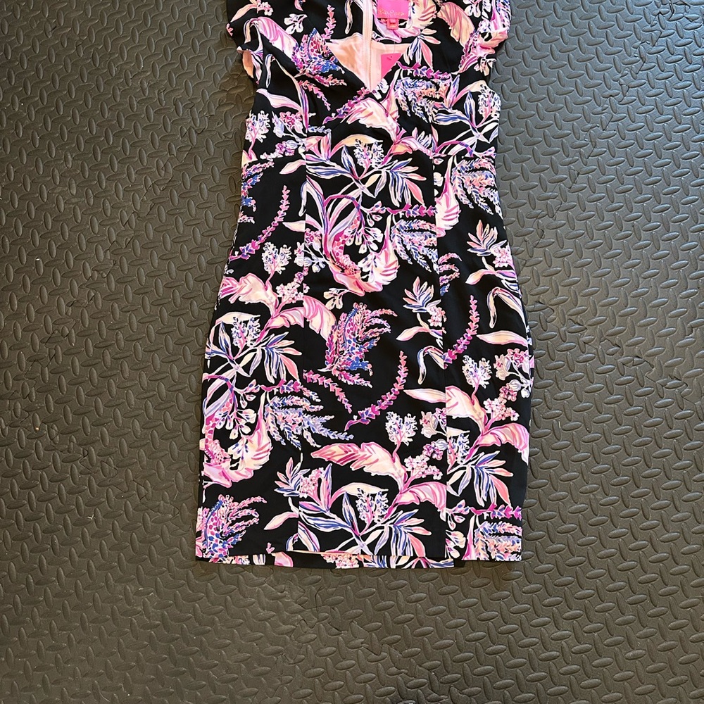 Lilly Pulitzer Black and Pink Midi Dress Size 14